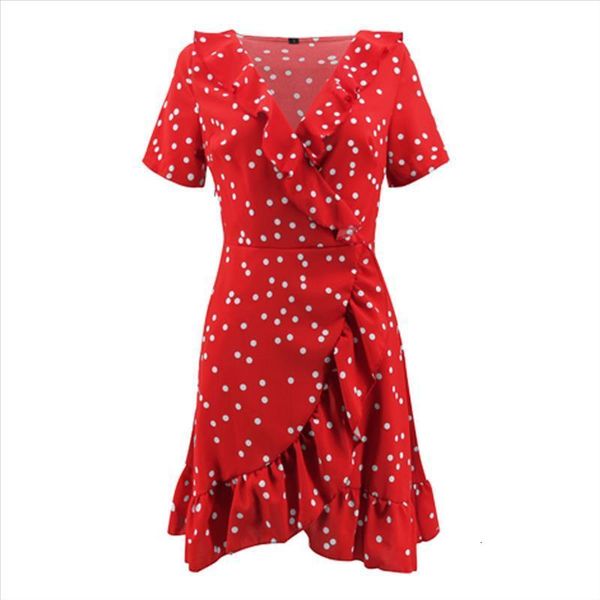 

boho women summer polka dot ruffles v-neck short a-line dress thigh hem casual cocktail party beach holiday dresses sundress, Black;gray