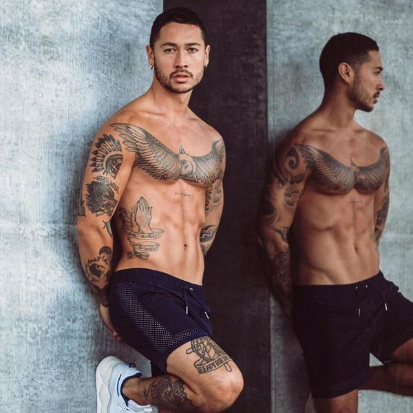 

new summer stretch mesh beach fitness training quick-drying sprint sports shorts men1, White;black