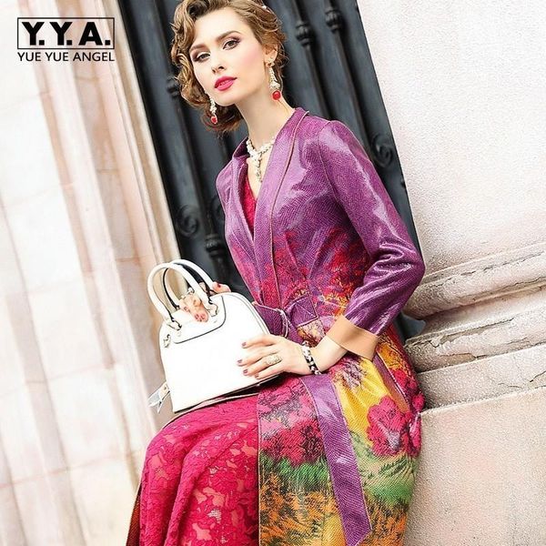 

fashion belt trench coat office ladies chinese style print winter overcoat slim fit elegant long coat women clothes 2020 autumn1, Tan;black