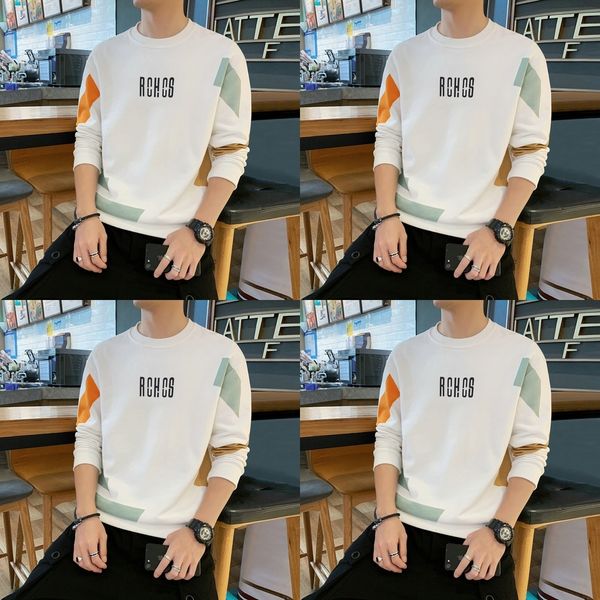 

6frxl men's sweater 2020 new korean sleeve pullover style casual round neck pullover ins fashion contrast color men's long t-shirt, Black