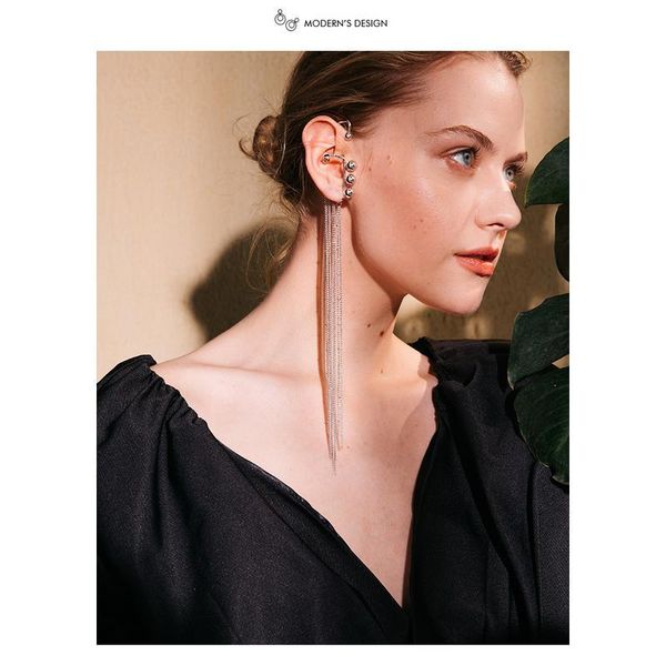 

huanzhi 2019 new design korean unique personality long tassel gold ball ears cuffs no piercing ear clip for wom jllmje, Silver