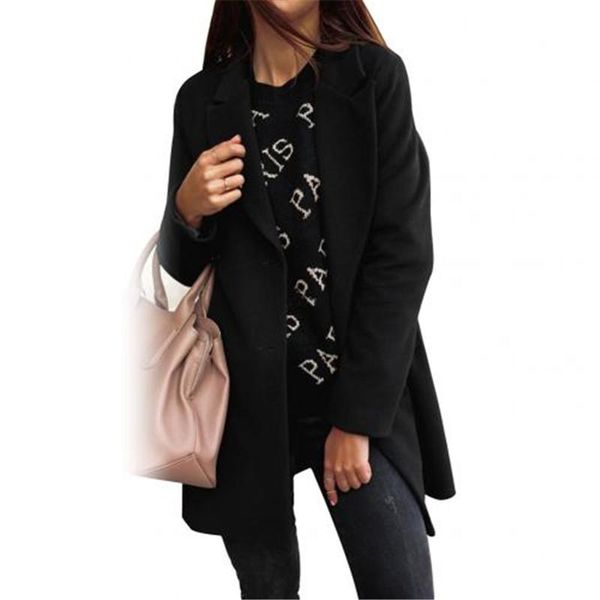 

women's autumn and winter fashion wide lapel button warm coat jacket fashion warm coat solid color, Black