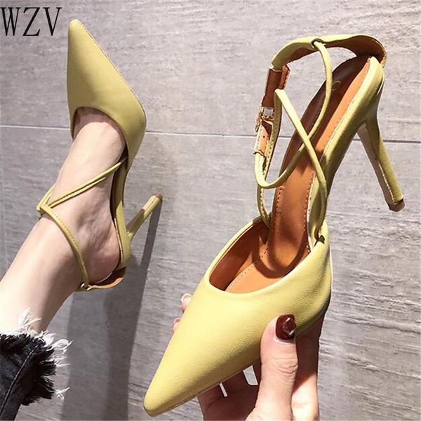 

2020 ankle strap heels women sandals summer shoes pointed toe stiletto women party dress shoes narrow band high heels sandals1, Black
