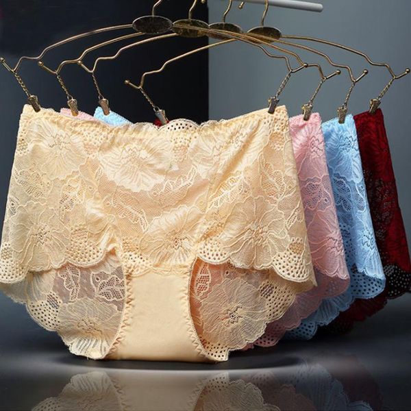 

women's panties underwear women plus size floral lace transparent briefs seamless lingerie lady cotton high waist, Black;pink