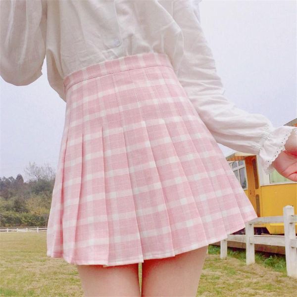 

high waist pleated skirts kawaii women harajuku plaid mini skirts a-line summer cute japanese students school uniform1, Black