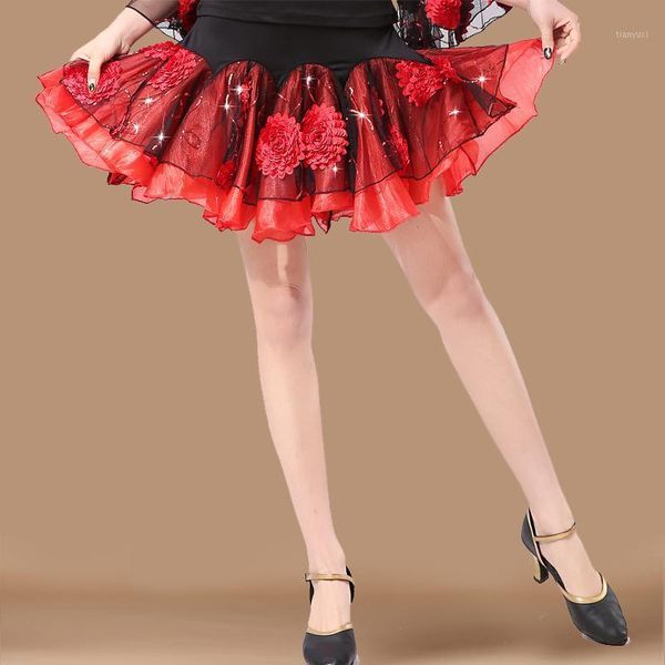 

new fashion woman latin dance skirt for sale cha cha/rumba/samba/tango skirt for dancing practice performance dancewear1, Black;red