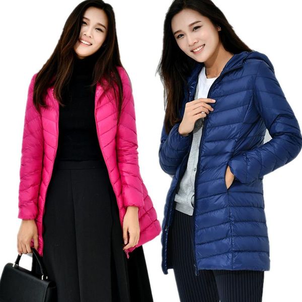 

women's down & parkas winter ladies hooded coat pure color womens lightweight long coats white duck red black blue jacket women s-6xl