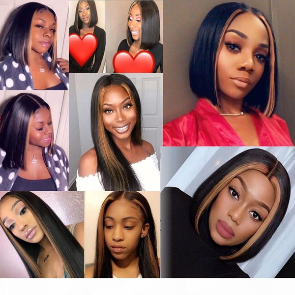 

ombre прямого полного парика человеческих волос парики # 27 honey blonde highlight с естественным черным цветом фронта шнурок для чернокожих, Black;brown