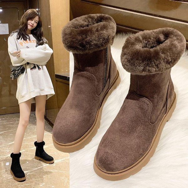 

leosoxs flock winter shoes snow boots winter women boots warm plush women ankle platform flat casual fashion female shoes, Black