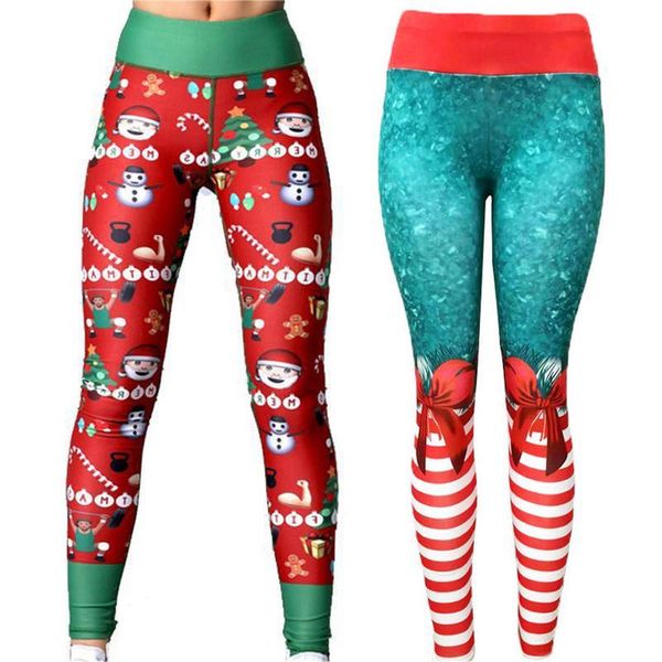 

2020 new christmas pants digital print red striped fitness slim leggings trousers high waist hip push up leggins, Black