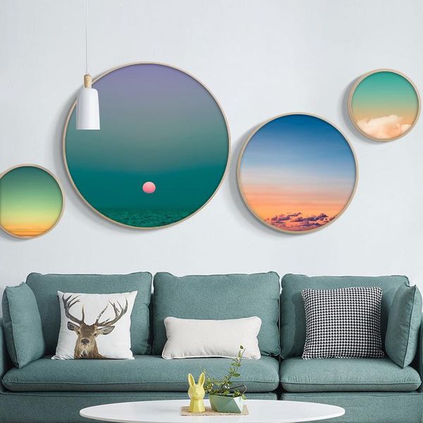 

abstract landscape canvas prints modern pictures wall art round painting home decor modular nordic style poster for living room