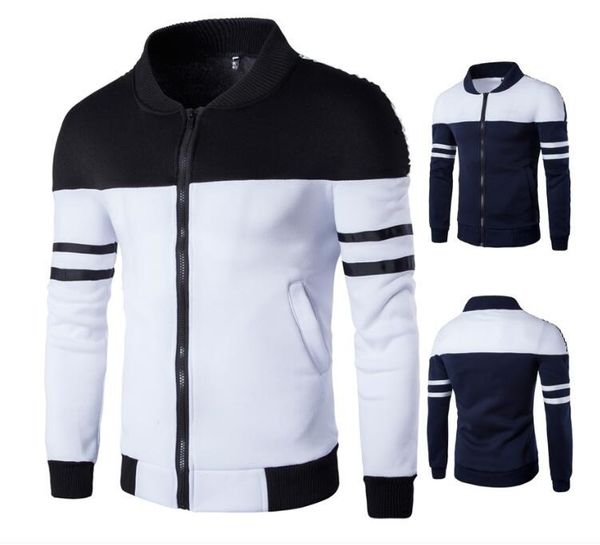 

mens fashion casual jacket sleeve stripe fashion contrast stitching long sleeve zipper cardigan men chamarra hombre, Black;brown
