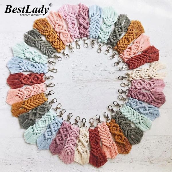 

keychains lady tassel macrame for women boho handmade weave fiberlove key holder keyring bag car hanging accessories gifts1, Silver