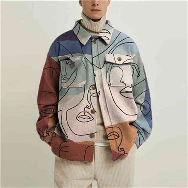 

men's jackets men lapel trend printed jacket winter fashion abstract line shirt stitching clothing qw9h, Black;brown