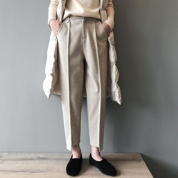 

streetwear trousers winter wool harem pants women elegant baggy warm trousers autumn casual high waist width leg up pants 2020, Black;white