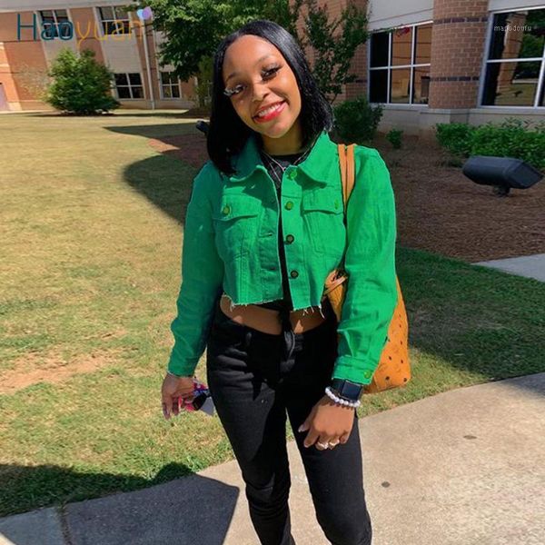 

haoyuan crop denim jacket women fall clothes plus size bomber coat harajuku ladies outerwear long sleeve cropped jean jacket1, Black;brown