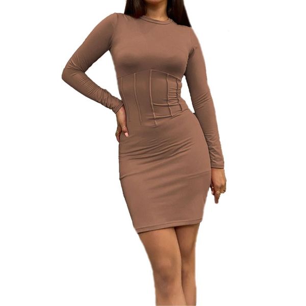 

women long sleeve dress, bodycon fold decoration simple solid color spring clothing, Black;gray