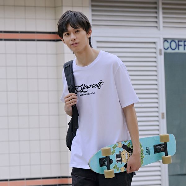 

short sleeve t shirt men 2020 summer new striped students korean trend round neck pullover