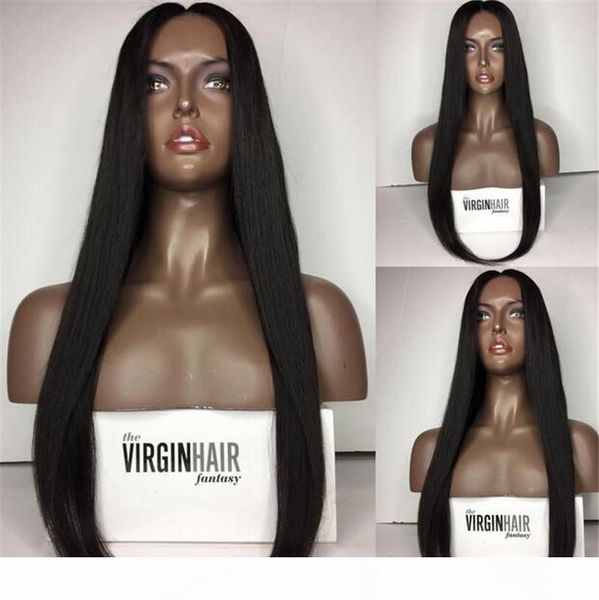 

high ponytail long straight human hair wig silk glueless full lace wigs for black women indian virgin hair silk base wigs, Black;brown