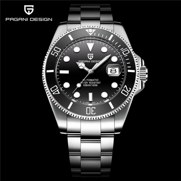 

pagani design brand luxury dive watches automatic mechanical movement black ceramic bezel watch men stainless steel waterproof wristwatches, Slivery;brown