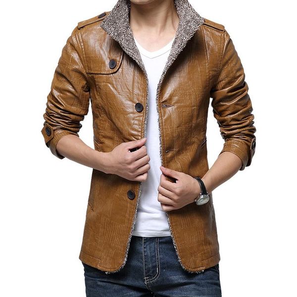 

yg6150 wholesale 2021 new locomotive male long leather jackets in male leather velvet thickening cultivate one's morality, Black