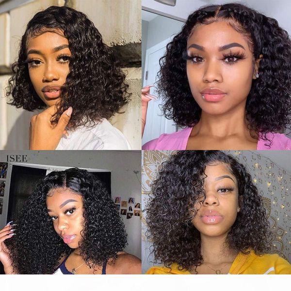 

curly lace front wigs human hair for black woman 150% density brazilian virgin hair bob short wig pre plucked 13x4 lace frontal wigs, Black;brown