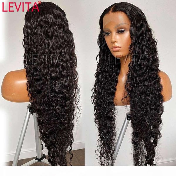 

long 28 30 inch water wave 4x4 closure wig brazilian lace front human hair wigs for black women, Black;brown