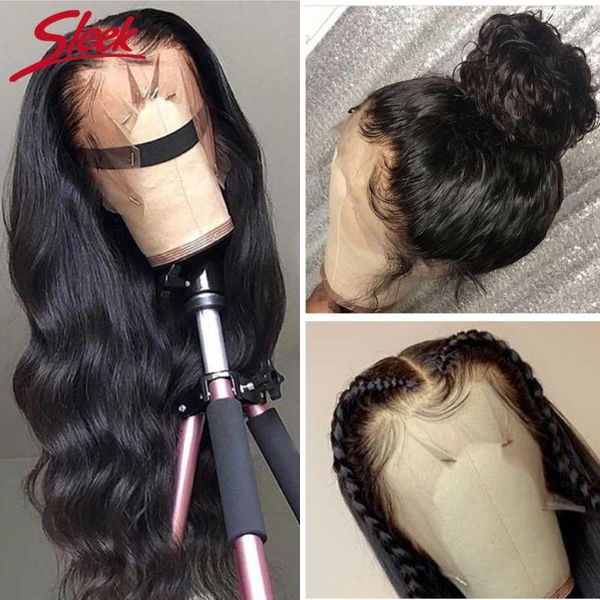 

sleek brazilian remy 360 lace frontal human hair wigs 28 30 body wave human hair wigs 360 lace wig pre plucked, Black;brown