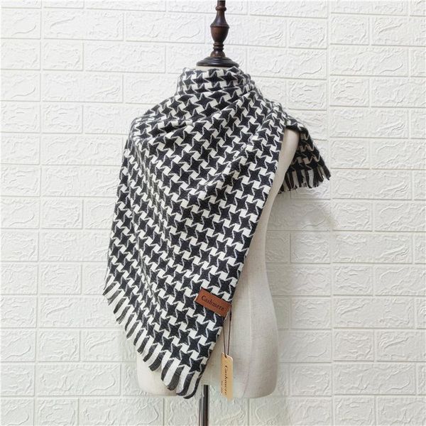 

2020 houndstooth plaid scarf women warmer winter cashmere shawls female thick blanket wraps foulard scarves bandana, Blue;gray