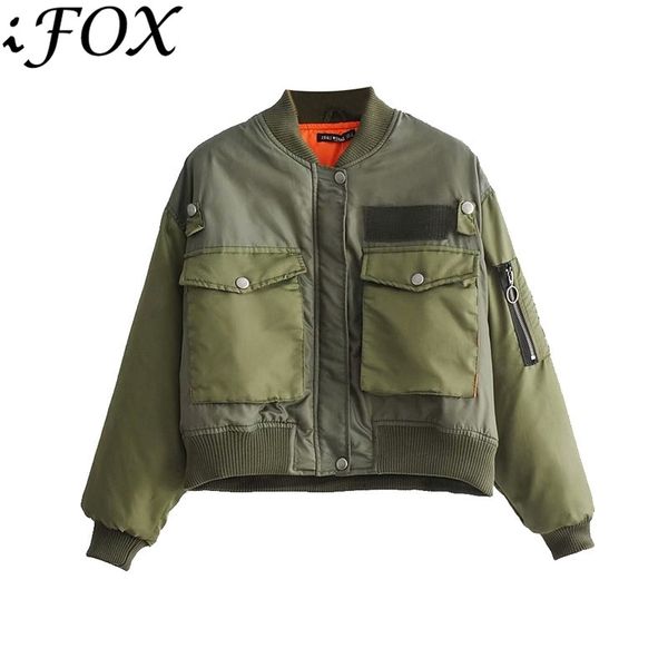 

new arrival europe and america long sleeve women jacket fashion short style army green female outerwear casual winter clothing 201028, Black;brown