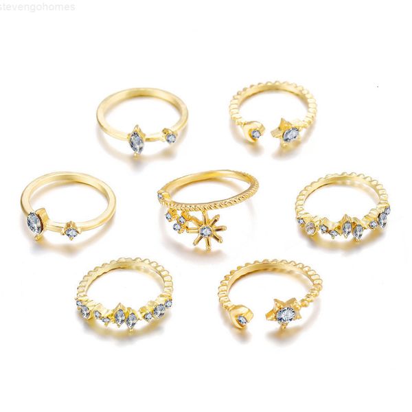 

modyle women vintage for knuckle trendy crystal finger bohemian star moon rings set wedding engagement jewelry, Silver