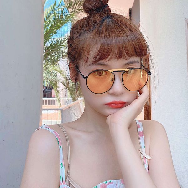 

sunglasses korean round frame round orange women's small face, White;black