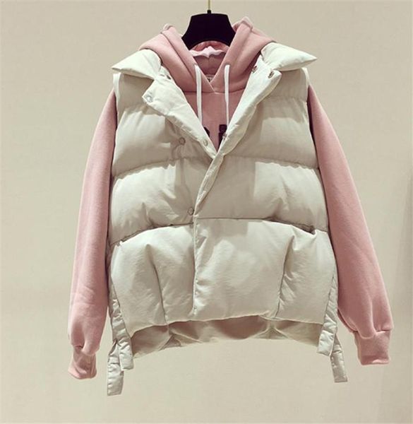 

new vests korean fashion personalized loose bread cotton jacket coats down cotton waistcoat college style casual versatile, Black;white