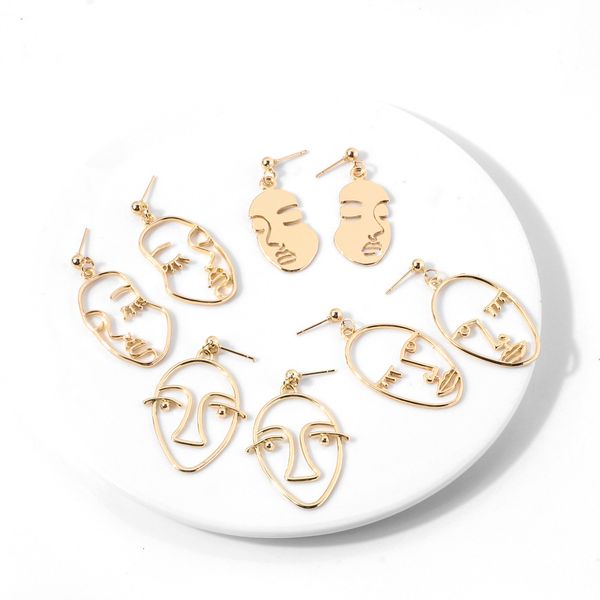 

popular simple personality face alloy set earrings jewelry, Silver