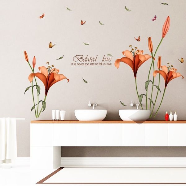 Lily flores adesivo no vinil adesivos gome decor backdrop decalques de parede 201202
