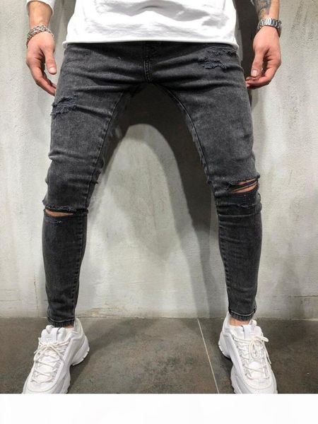 

mens stretch destroyed jeans fashion skinny ripped design jeans for men brand new hip hop denim trousers male pencil pants 3xl, Blue
