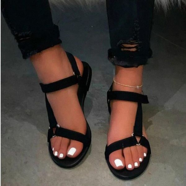 

2020 summer new women canvas sandals comfort canvas gladiator female shoes mixed colors low heel back strap lady sandalias #ao9x, Black
