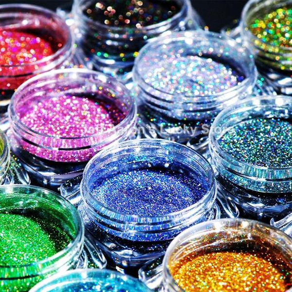 

nail glitter 12 colors dipping powder holographic art decorations laser pigment manicure tool set, Silver;gold