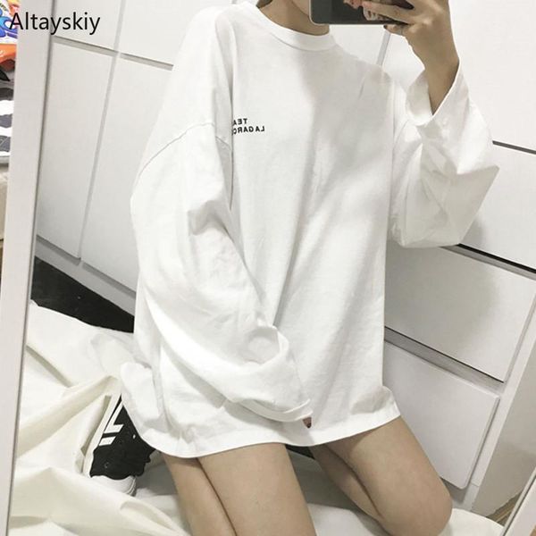 

t-shirts women loose long-sleeve female new spring simple oversize hip hop streetwear students clothing chic womens 2020 leisure1, White