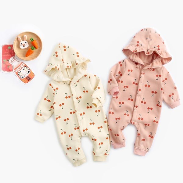 

vlinder baby girl glothes baby rompers cherry print baby girl winter jumpsuit fleece thickening newborn treasure rompers 6~24m 201028, Blue