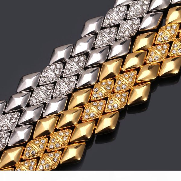 

big men's bracelets 18k yellow gold plated austrian rhinestone fashion jewelry bangles gift for women wholesale yh5142, Golden;silver