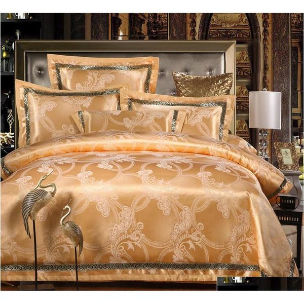 

luxury jacquard silk bedding set 4pcs bedclothes bed linen  king size satin quilt/duvet cover bed sheets cotton bedcover thuj7