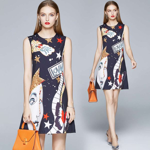 

2020 summer new women's vt skirt waist closing personalized print fashion drs, Black;gray