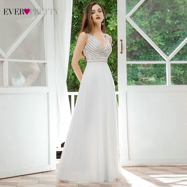 

sparkle blue evening dresses ever pretty double v-neck sleeveless sequined tulle elegant long party gowns robe de soiree 2020 lj201124, White;black