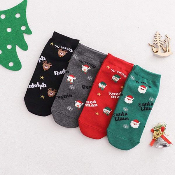 

men's socks autumn and winter christmas cartoon cute women personalized three-dimensional cotton boat red, Black