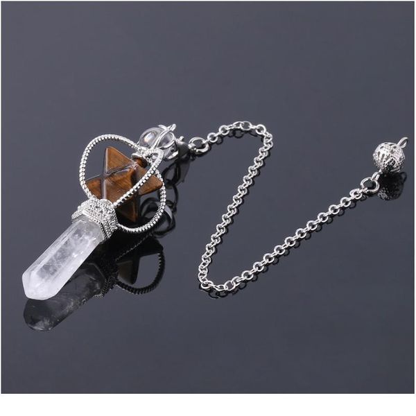 

reiki chakra natural stone pendulum for dowsing merkaba spinning star pendulos healing quartz crystal pendant me qylays, Black