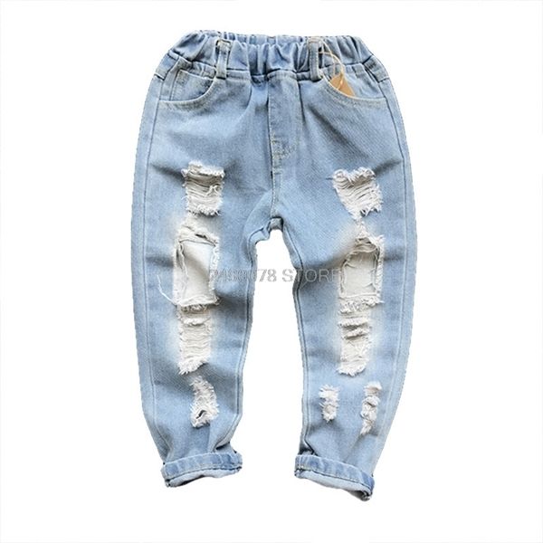 

1-6yrs school boys clothes children broken hole jeans pants new 2019 baby girls jeans pants brand trousers fashion jeans q1219, Blue