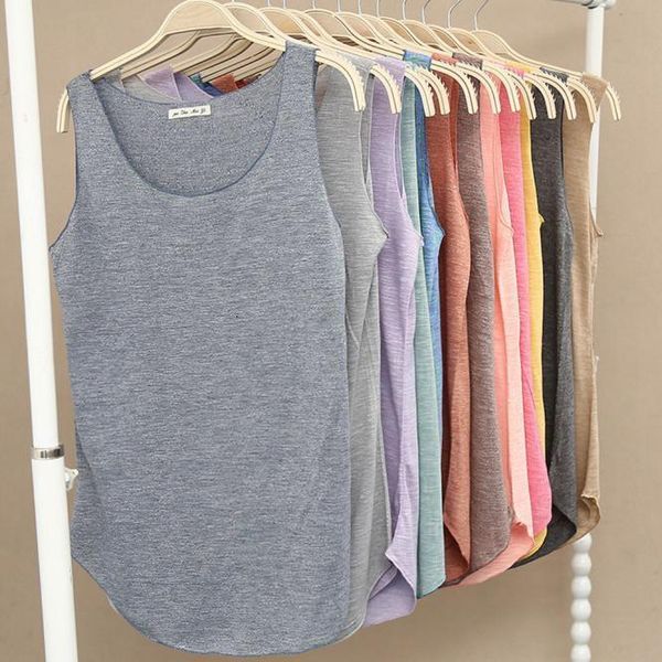 

summer new tank women sleeveless round neck loose t shirt ladies casual solid color vest singlets femme fashion, White