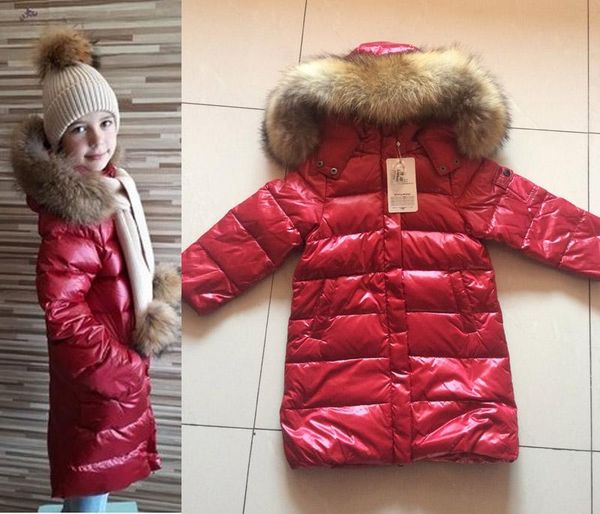 

down coat girls long children warm winter thick clothing real fur, Blue;gray