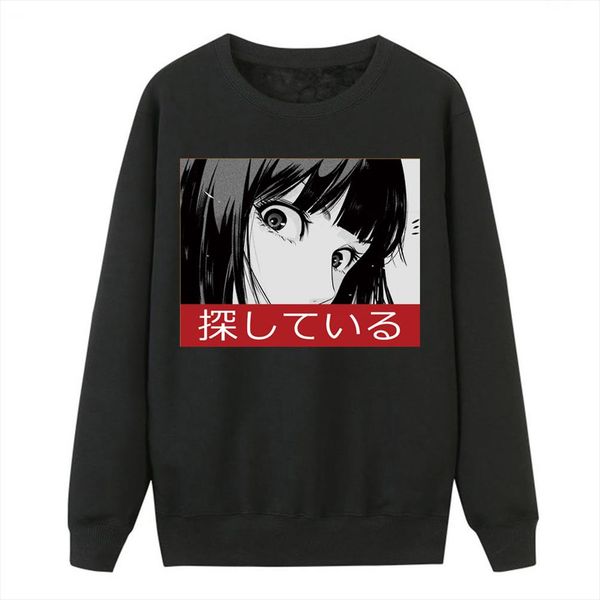 

японский аниме kwaii девочка печать фуфайки пуловера 2020 осень зима crewneck sportswear спортивные костюмы женский руно casual tops, Black
